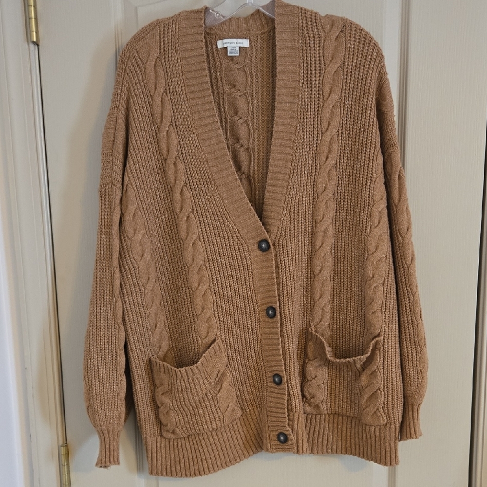 American Eagle Cable Knit Cardigan - Marbled Tan